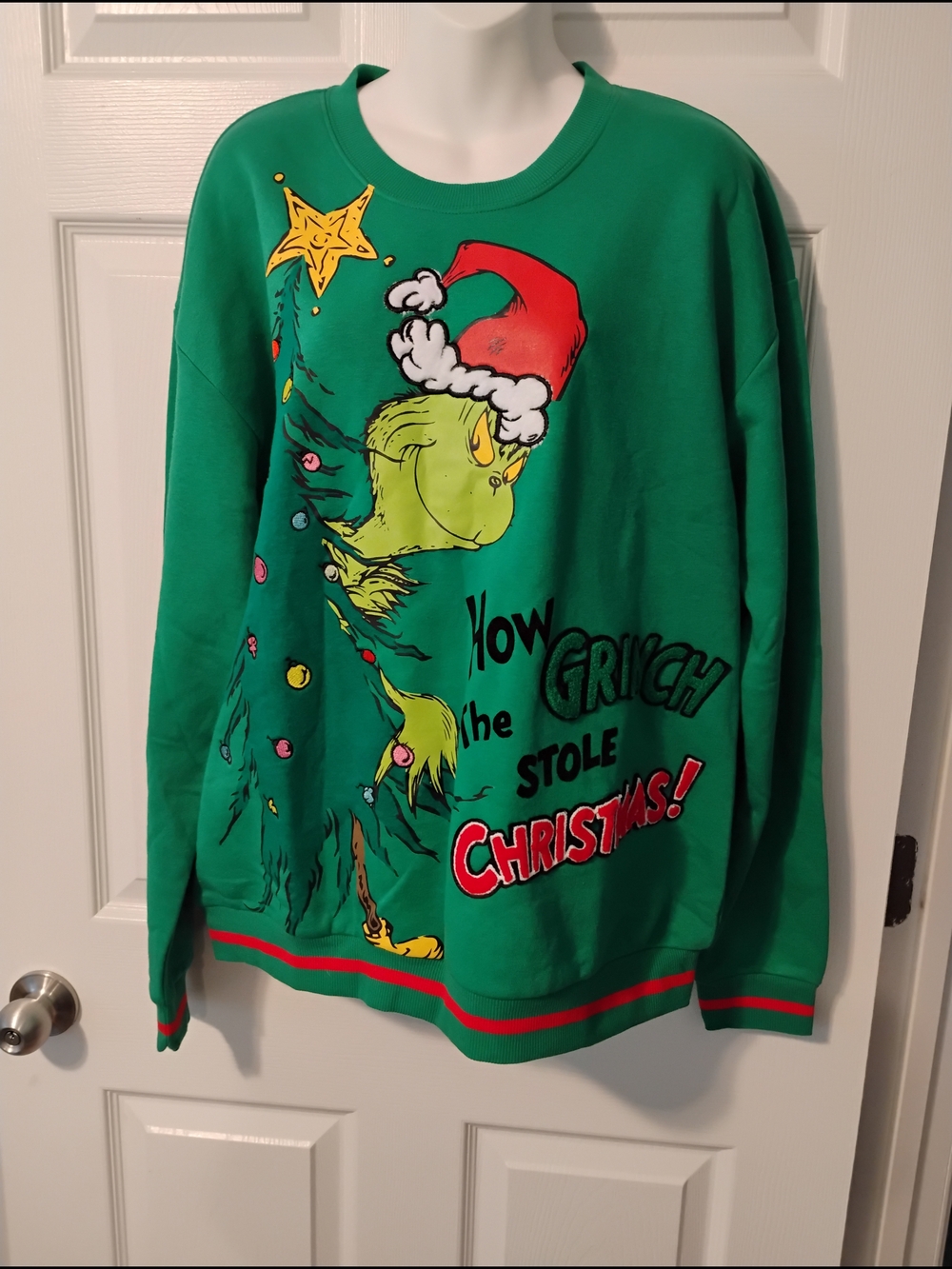 How The Grinch Stole Christmas Jersey Style Embroidered Sweatshirt
